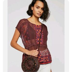 Free People Sheer Burgundy and Orange Popover Blouse Good condition